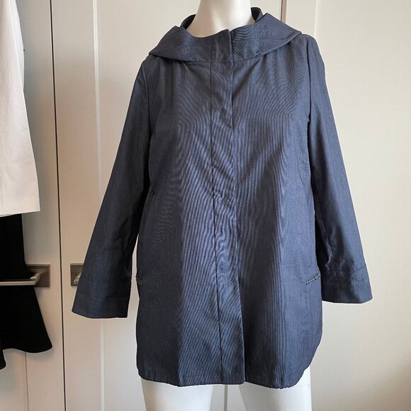jivy VID STOCKHOLM Casual Hidden Snap Hooded Jacket w Eyelet Trim Blue Sz S - Picture 1 of 15